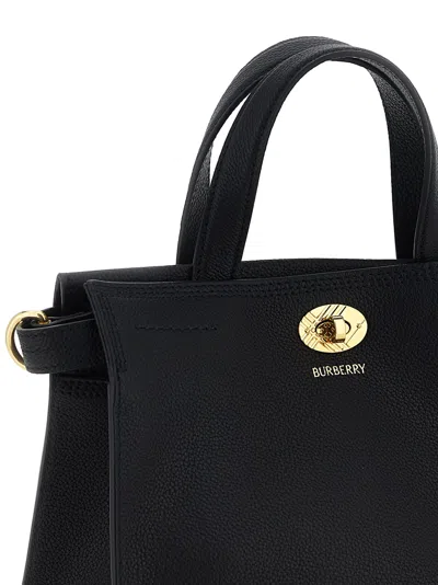 Burberry Mini Cotswold Grained Leather Top Handle Bag In Black