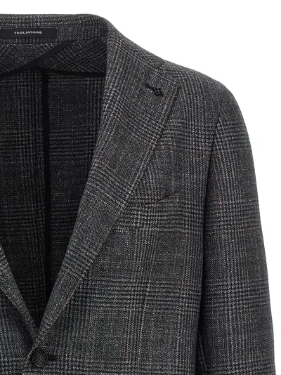 Tagliatore Blazer Check Pattern Front Pockets In Gray
