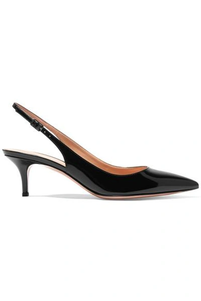 Shop Gianvito Rossi 55 Patent-leather Slingback Pumps In Black