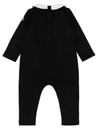 Moncler Blue Babygrow For Baby Boy With Logo In Black