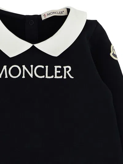 Moncler Blue Babygrow For Baby Boy With Logo In Black