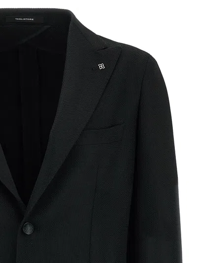 Tagliatore Square Pattern Blazer With Multiple Pockets In Black
