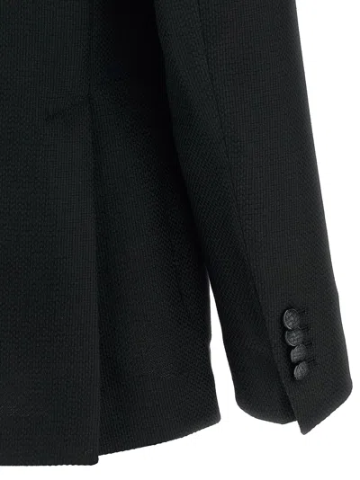 Tagliatore Square Pattern Blazer With Multiple Pockets In Black