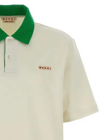 Marni Cotton Blend Polo Shirt With Contrasting Collar In Green