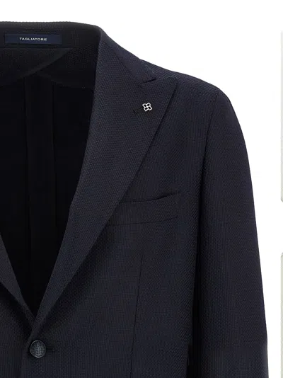 Tagliatore Square Pattern Blazer With Multiple Pockets In Black