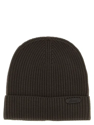 Brioni Ribbed Wool Beanie Cuff Folded In Brown