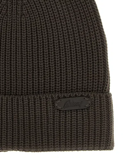 Brioni Ribbed Wool Beanie Cuff Folded In Brown