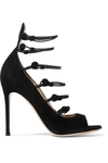 Gianvito Rossi Suede Button-strap Peep Toe Pumps In Black