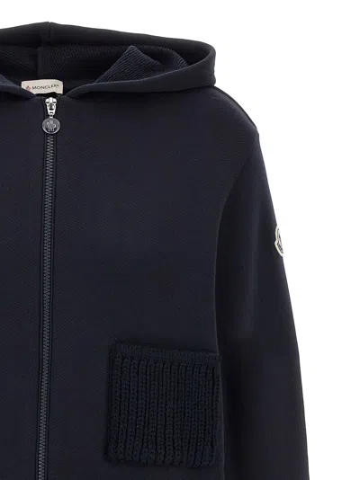 Moncler Knit Pockets Hoodie Sweatshirt Blue In Black