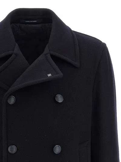 Tagliatore Black Double-breasted Coat With Wide Notched Revers In Black