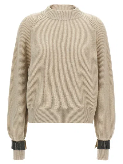 Brunello Cucinelli Monile Cuffs Sweater Sweaters And Cardigans Beige In Brown