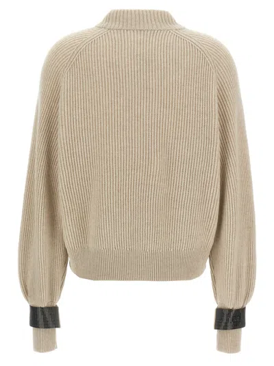 Brunello Cucinelli Monile Cuffs Sweater Sweaters And Cardigans Beige In Brown