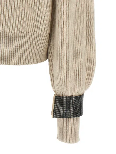 Brunello Cucinelli Monile Cuffs Sweater Sweaters And Cardigans Beige In Brown