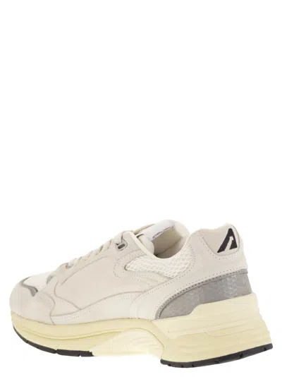 Autry Classic Leather And Mesh Panel Sneakers In Neutral