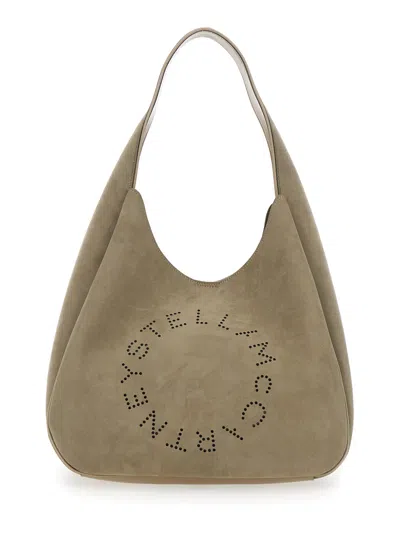 Stella Mccartney Large Studded Logo Suede Hobo Bag In Green