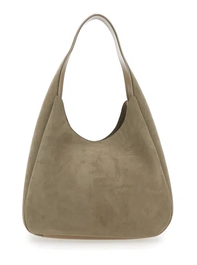 Stella Mccartney Large Studded Logo Suede Hobo Bag In Green