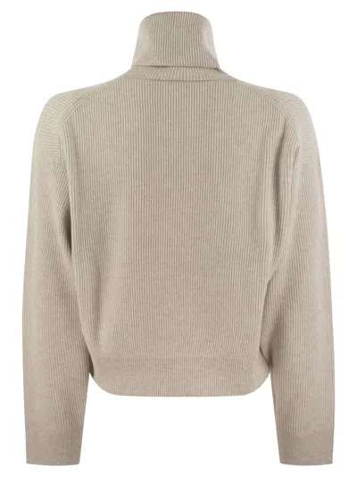 Brunello Cucinelli Ribbed Turtleneck Sweater In Brown