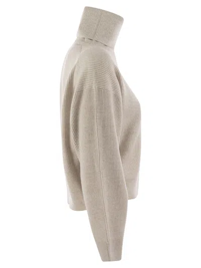 Brunello Cucinelli Ribbed Turtleneck Sweater In Brown