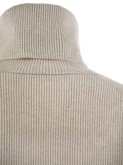 Brunello Cucinelli Ribbed Turtleneck Sweater In Brown