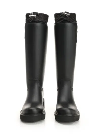 Moncler Rubber Kickstream Boots With Drawstring In Black