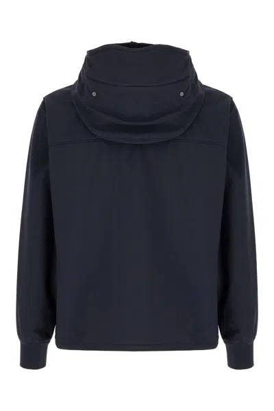 C.p. Company Blue Jacket With Drawstring Hood And Decorative Googles