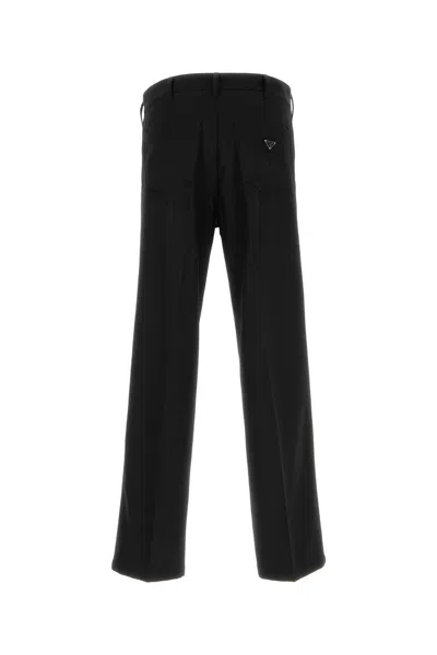 Prada Pantalone In Gabardine Nero Uomo In Black