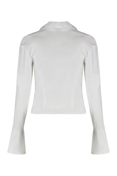 Versace Jeans Couture Cotton Shirt With Collar And Ruched Front In White
