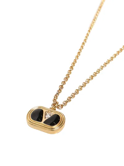 Valentino Ovalette Necklace With Enamel And Crystal In Black