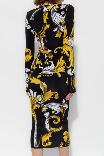 Versace Jeans Couture Midi Dress Featuring Signature Barocco Print In Black
