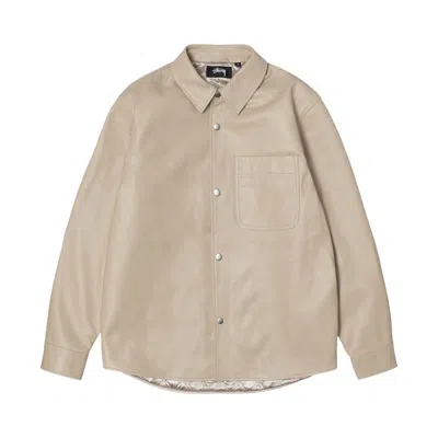 Pre-owned Stussy Leather Overshirt 'natural' | Cream | Men's Size M In White