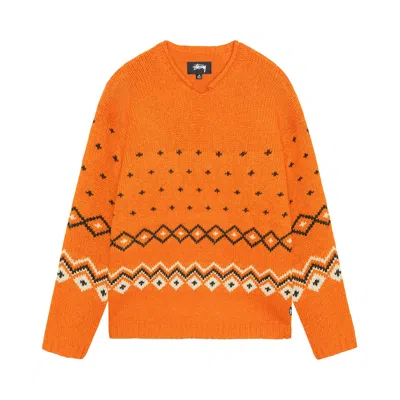 Pre-owned Stussy Roll Neck Fairisle Sweater 'orange' | Men's Size M