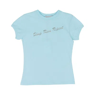 Pre-owned Coperni Eat Sleep Rave Glitter Fitted Tee 'blue' | Women's Size Xs