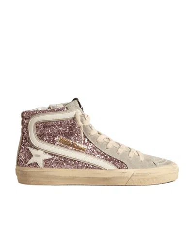 Golden Goose Slide In Lilac Glitter With White Leather Star And Flash