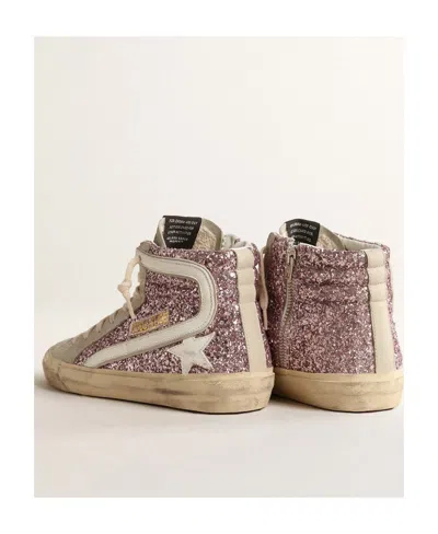 Golden Goose Slide In Lilac Glitter With White Leather Star And Flash