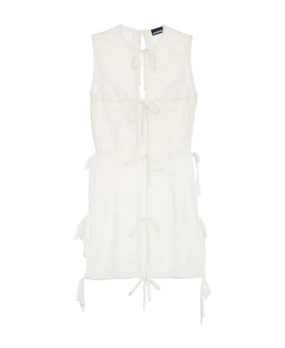 Jacquemus Sheer Ribbon Mini Dress In Neutral