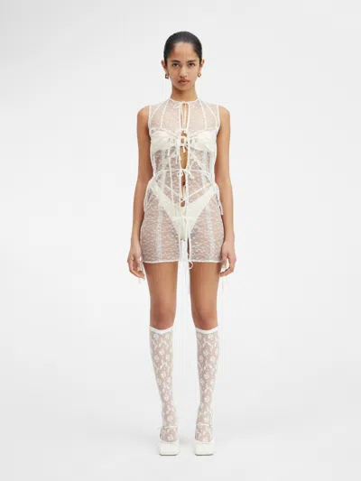 Jacquemus Sheer Ribbon Mini Dress In Neutral