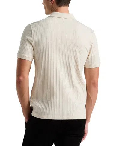 Perry Ellis Men's Quarter Zip Ribbed Polo In White