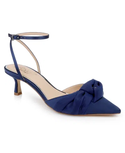 Jewel Badgley Mischka Favor Ankle Strap Pointed Toe Kitten Heel Pump In Blue