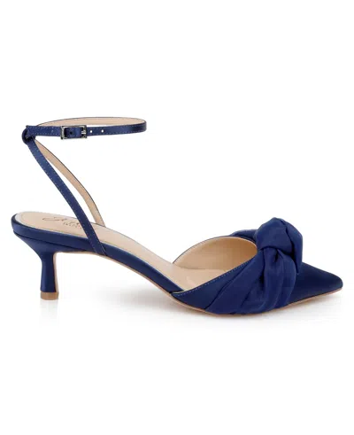 Jewel Badgley Mischka Favor Ankle Strap Pointed Toe Kitten Heel Pump In Blue