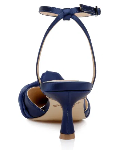 Jewel Badgley Mischka Favor Ankle Strap Pointed Toe Kitten Heel Pump In Blue