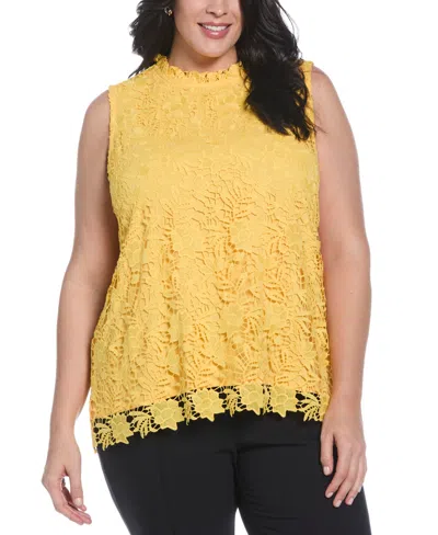 Rafaella Plus Size Scalloped Lace Sleeveless Top In Yellow