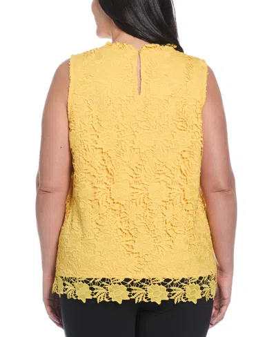 Rafaella Plus Size Scalloped Lace Sleeveless Top In Yellow