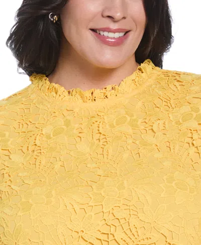 Rafaella Plus Size Scalloped Lace Sleeveless Top In Yellow
