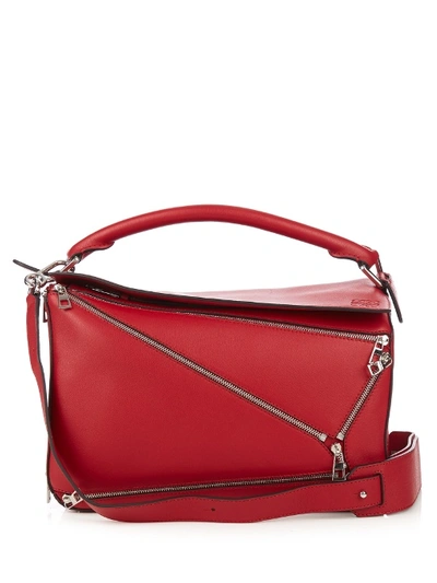 Loewe Medium Puzzle Zip Leather Top Handle Bag, Red