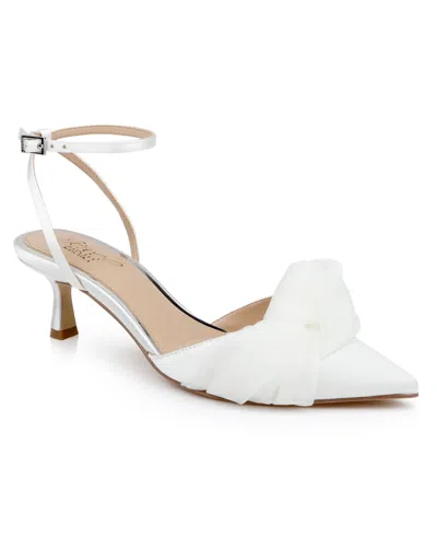 Jewel Badgley Mischka Favor Ankle Strap Pointed Toe Kitten Heel Pump In White