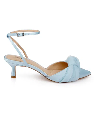 Jewel Badgley Mischka Favor Ankle Strap Pointed Toe Kitten Heel Pump In Blue