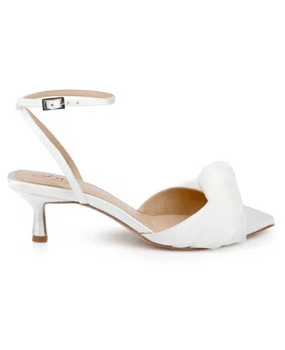 Jewel Badgley Mischka Favor Ankle Strap Pointed Toe Kitten Heel Pump In White