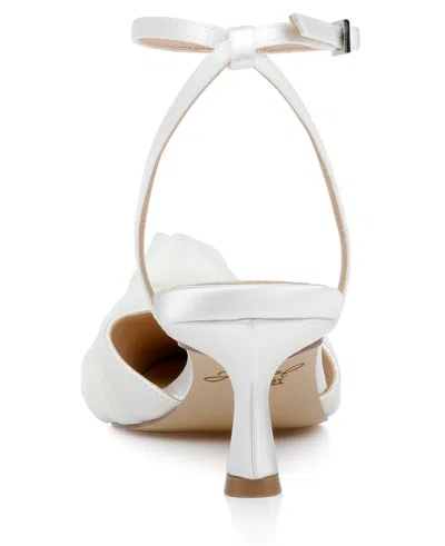 Jewel Badgley Mischka Favor Ankle Strap Pointed Toe Kitten Heel Pump In White