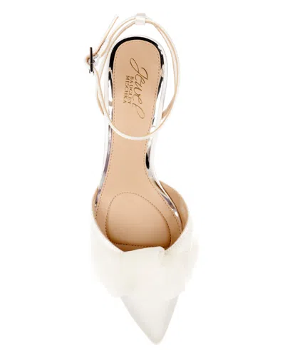 Jewel Badgley Mischka Favor Ankle Strap Pointed Toe Kitten Heel Pump In White