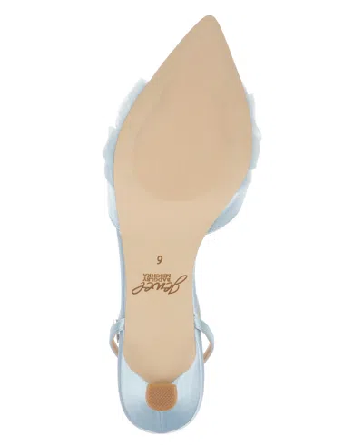 Jewel Badgley Mischka Favor Ankle Strap Pointed Toe Kitten Heel Pump In Blue
